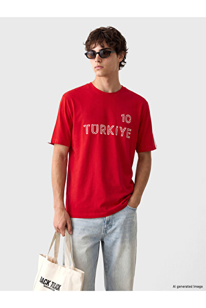 LC Waikiki Trendlucky Men's Oval Neck T-Shirt with Turkey Print