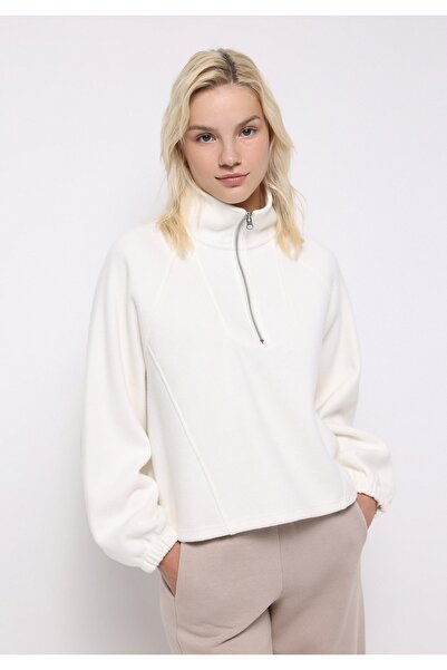 Colin's Relax Fit Zippered Plain Women's Ecru Sweatshirt