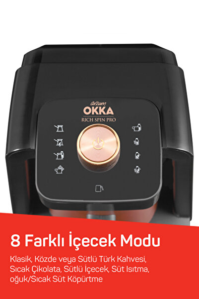 Arzum OK0020 Okka Rich Spin Pro Türk Kahvesi Makinesi 5 Fincan, 8 Farklı Mod, Taşma Önleyici Sistem, Bakır
