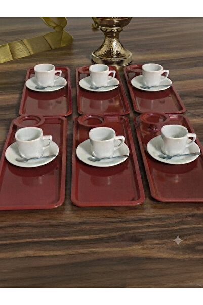 Elzem 2 Model Kırmızı Renk 6 Lı Dikdörtgen Sunum Tepsisi Ve 6 Lı Makaronluk