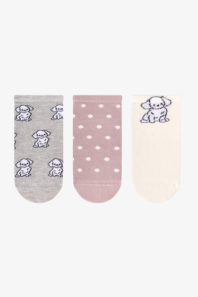 Penti Gray Rose Little Puppy Cotton 3 Pairs of Booties Socks