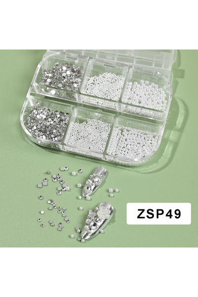 Choice ZSP49 6 خرزات أحجار الراين ثلاثية الأبعاد لتزيين الأظافر، خرز لؤلؤي أب...