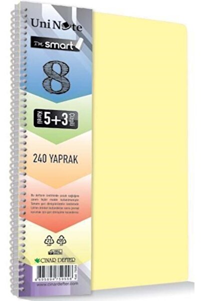 ÇINAR DEFTER دفتر ملاحظات A4 بغلاف بلاستيكي ذكي، 275 ورقة، 8+3 أقسام، حلزوني