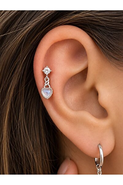 Arescollection zirkon taşlı kalp sallantılı tragus helix lobe uyumlu 1 adet p...