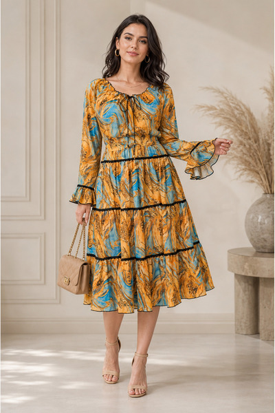 Gorgeaux Rochie Portocalie cu Imprimeu Floral Ella - 3XL(46)