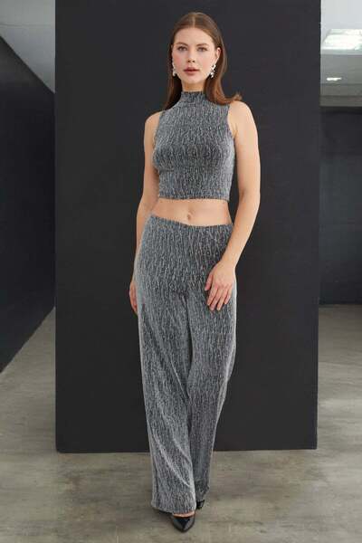 Fulla Moda Elastic Belt with Stones and Glitter Palazzo Pants