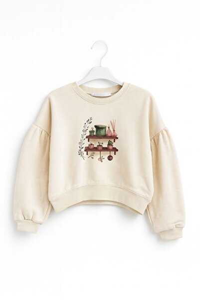 nk kids Nk girl's long sleeve crew neck printed sweatshirt, ages 4-8, cream