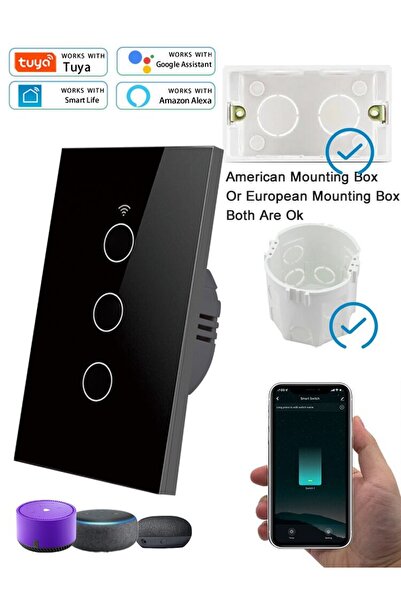 Choice8 مفتاح إضاءة ذكي ثلاثي الأزرار أسود اللون من Tuya يعمل بتقنية الواي فا...