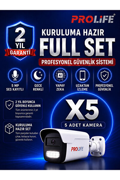 PROLİFE 5 Li Sesli Güvenlik Kamerası 5 Mp Gece Renkli Yüz Ve Araç Tanımalı Fu...