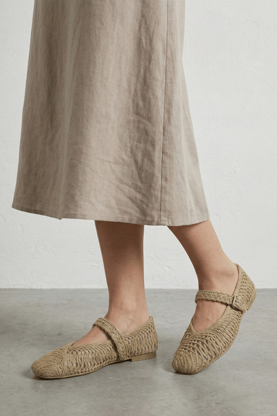 Beshora Rosa Nude Belt Detailed Flat Toe Women's Shoes Ballet Flats