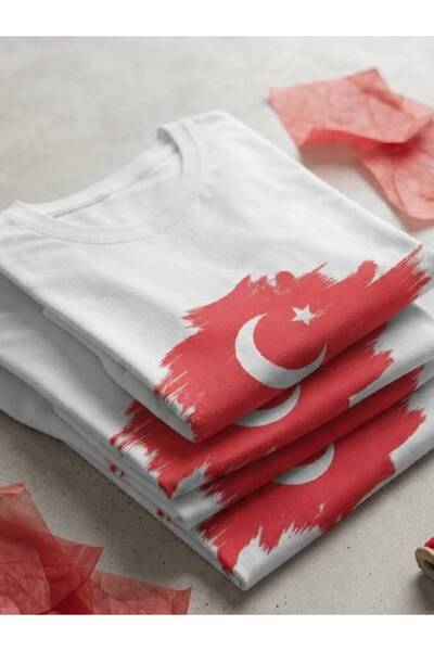 EDWOL Turkish Flag Dtf Printed White Men's Unisex T-Shirt T-Shirt