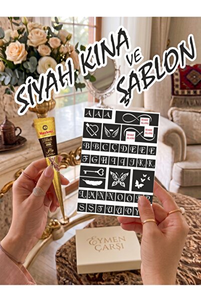 EYMEN ÇARŞI /Kına Kalıbı ve Kına/Mini Harf Desenler Kına Şablonu ve Siyah Hin...