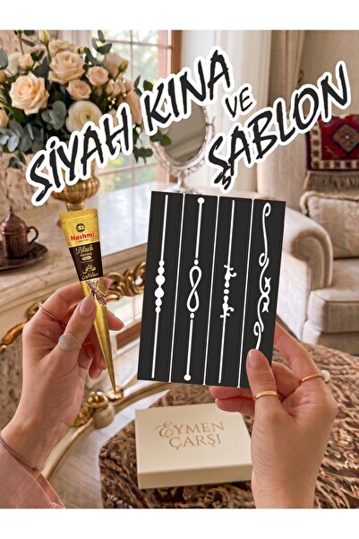 EYMEN ÇARŞI /Kına Kalıbı ve Kına/4 Farklı Desen Kına Şablonu ve Siyah Hint Kı...