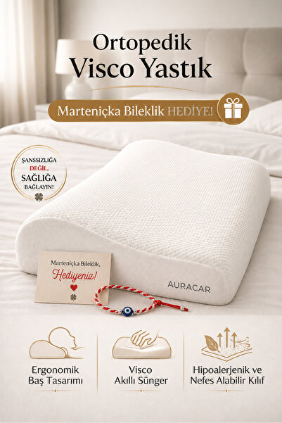 Auracar Ortopedik Visco Boyun Yastığı Boyun Düzleşmesine Destekli Lüks Yastık