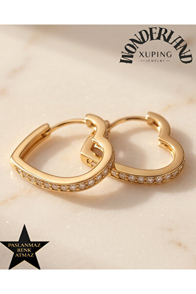 XUPING JEWELRY Tam Kapanan Kalp Kadın Küpe - 14K Altın Renginde - Kararmaz - ...