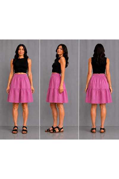 Generic Brand Sofya Linen Fabric Comfortable Fit 55cm Short Skirt