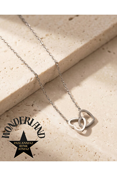 stainless steell 316L Steel Silver Nested Hearts Women's Necklace 43+6 cm