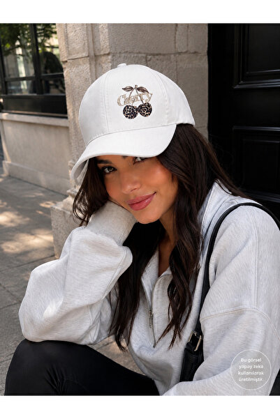 sf collection Cherry Baskılı Kadın Spor Şapka - Ayarlanabilir Pamuklu Cap