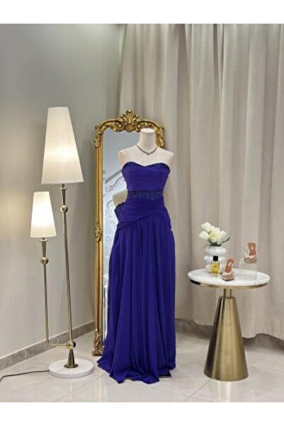 vanus fashion 6258- Mauve evening dress with a royal design, off-the-shoulder...