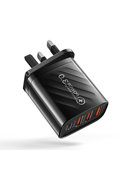 Choice شاحن USB أسود بريطاني 48 واط QC3.0 نوع C PD للشحن السريع لهاتف آيفون 1...