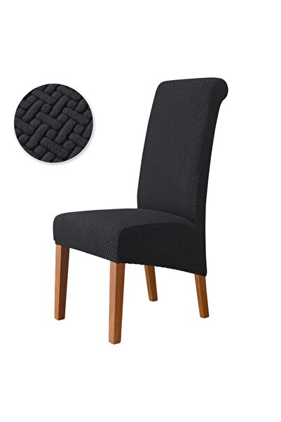 Choice Black-T Jacquard Chair Cover Stretch XL Size Long Back Dining Chair Co...