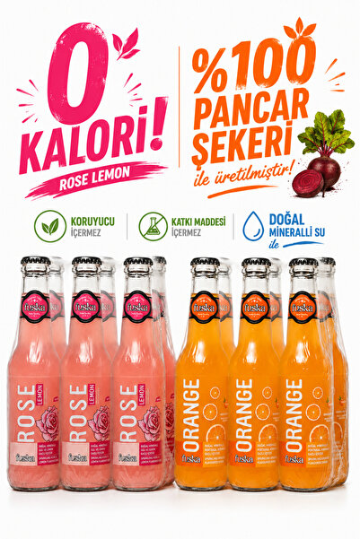 Fuska 12'li Gül ve Portakal Aromalı Doğal Mineralli Gazlı İçecek Set 250ml x ...