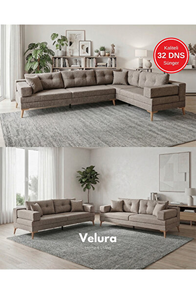 Velura Home & Living Zeri (Pufsuz) Yataklı Puzzle Modüler Köşe Koltuk Takımı ...