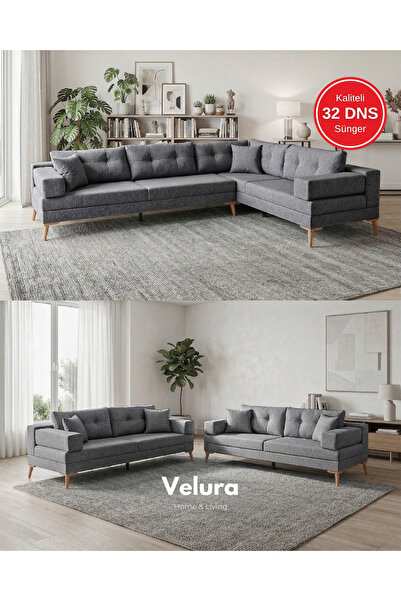 Velura Home & Living Zeri (Pufsuz) Yataklı Puzzle Modüler Köşe Koltuk Takımı ...