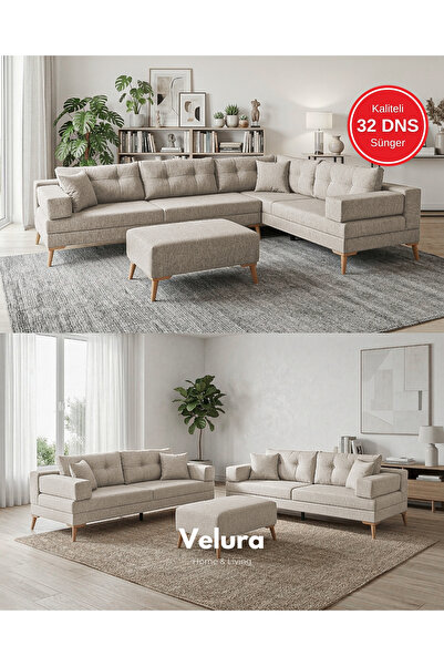 Velura Home & Living Zeri Yataklı Puzzle Modüler Köşe Koltuk Takımı & Köşe Ta...