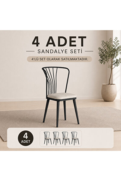 Rani Mobilya Rani Jb104 Metal Sandalye 4'lü Mutfak Yemek Masası Sandalyesi Krem