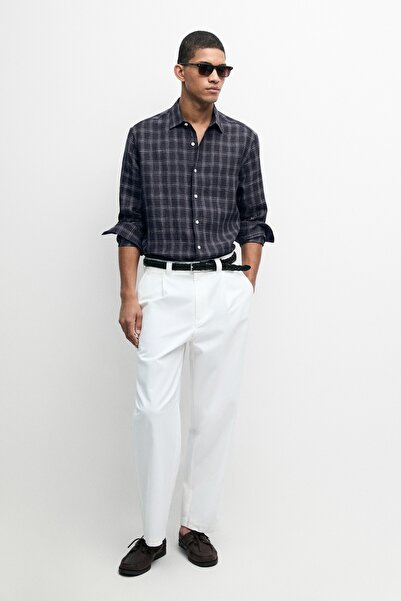 Massimo Dutti %100 keten regular fit kareli gömlek
