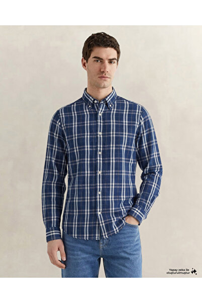 Gant Erkek Lacivert Regular Fit Kareli Gömlek