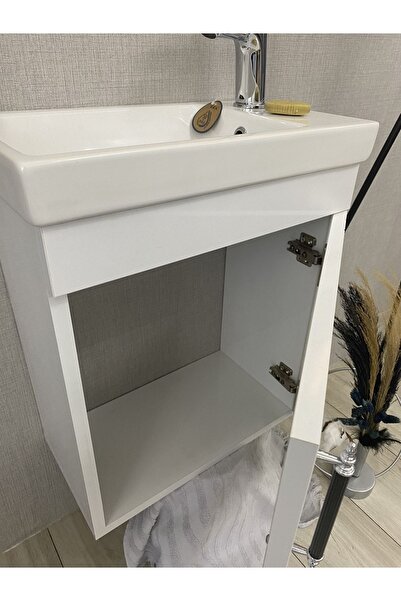 Turkuaz Banyo Ve Tuvalet Mini Köşe Lavabo 25*45 Cm (Banyo Dolabı Dahil)