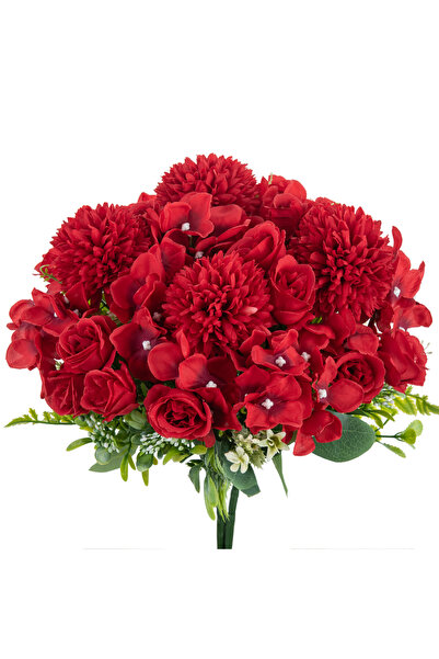 Choice10 3pcs Red Artificial Flowers Rose Chrysanthemum Silk Bridal Bouquet W...
