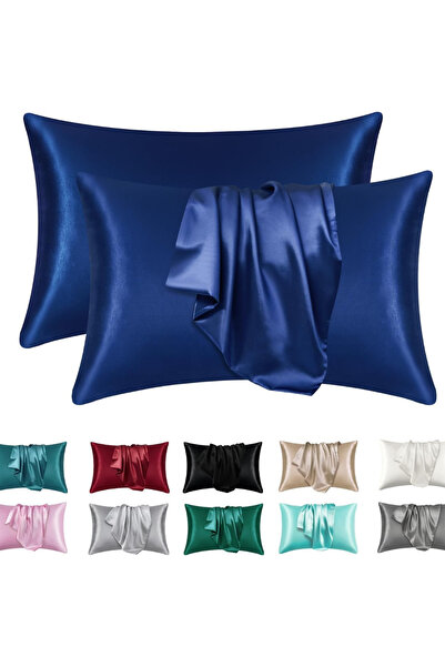 Choice 50x75cm NAVY 2pcs Satin Silk Pillowcase for Hair and Skin, Coral Pillo...