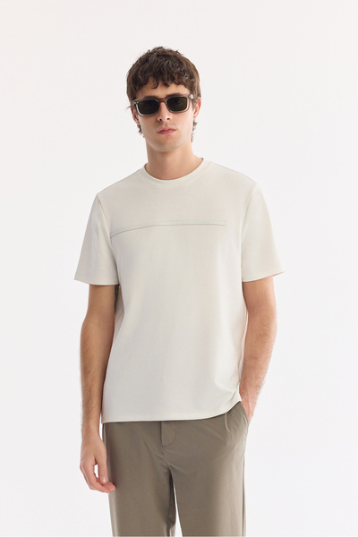 Avva Men's Ecru Crew Neck High Filexi Printed Interlock T-Shirt A61Y1147