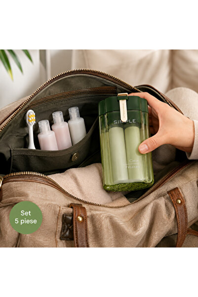 miraza Set Recipiente Calatorie cu Periuta de Dinti,3 Sticlute Cosmetice Reincarcabile 50 ml, Rezistent la Scurgeri, Kit Voiaj Compact pentru Avion si Bagaj de Mana, pentru Sampon, Gel de Dus, Balsam