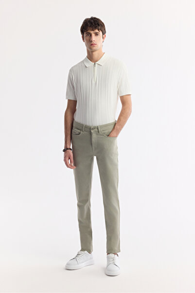 Avva Men's Khaki Classic Waist Cotton Elastane Berlin Slim Fit Jean Trousers ...