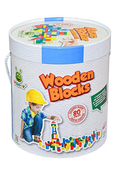 WOODOY Kovalı Ahşap Büyük Renkli Bloklar 80 Parça KR 014