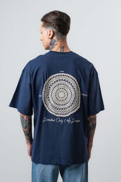 Respire Men's Essential Embroidery Detailed Oversize T-Shirt Navy Blue