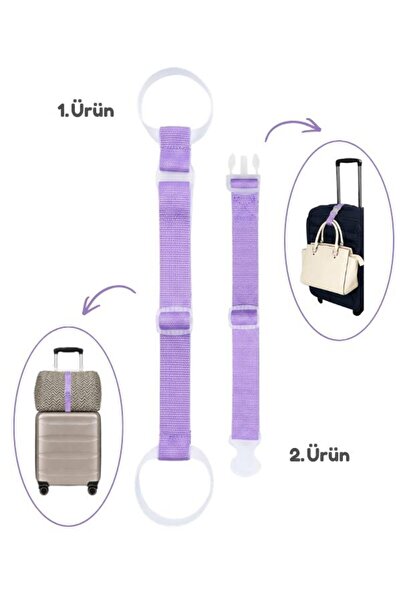 Temel Suitcase Top Bag Fixing Belt and Bag Hanging Strap Set Lilac Color