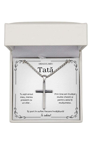 The Jewel Heart Colier cu pandantiv Tata - Cruce din zirconiu cubic, ambalat ...