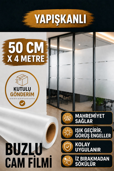AUTOFOLYO Buzlu Cam Filmi 50 Cm-4 Metre Yapışkanlı Cam Kumlama Folyosu