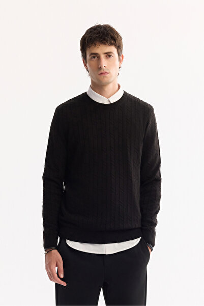 Avva Men's Black Crew Neck 100% Acrylic Textured Knitwear Regular Fit Sweater...