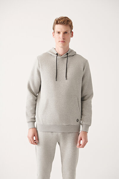 Avva Men's Gray Hooded Raised 3 Thread Cotton Sweatshirt E 001018