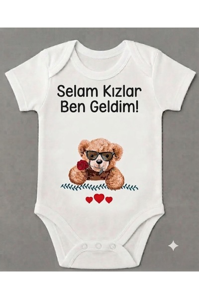 EYDUBABY 100% Cotton Teddy Bear Hello Girls I'M Here Baby Bodysuit Short Slee...