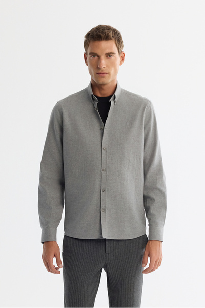 Avva Men's Gray Buttoned Collar 100% Cotton Regular Fit Shirt B002033