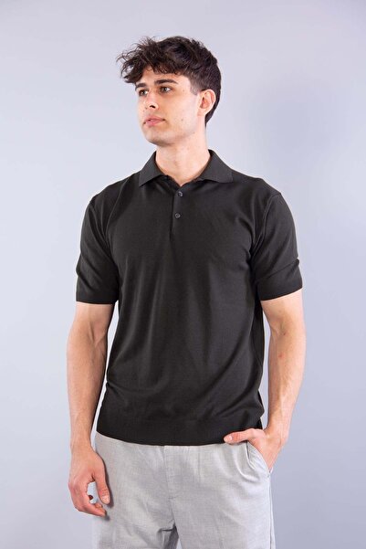 Mckanzie 4051 buttoned collared self-striped t-shirt