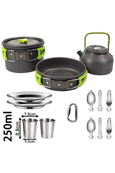 Choice Green-2x250ml Camping Cooking set Camping Cookware Travel Tableware Ou...
