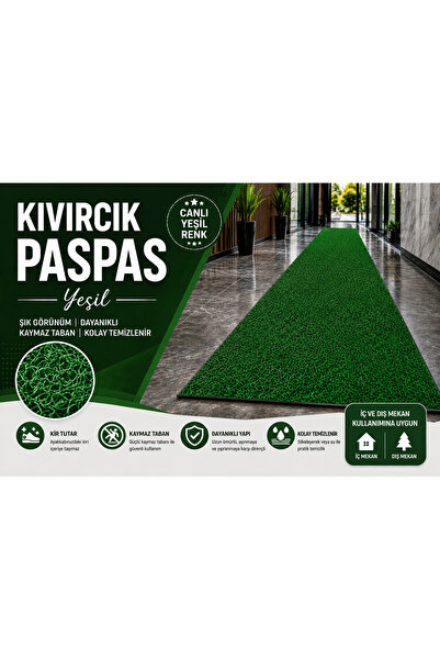aatolia room & living Kıvırcık Paspas 14 mm Yeşil Kaymaz Taban İç Dış Mekan K...